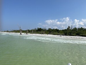 在海灘附近、躺椅、沙灘巾