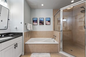 Bathtub, hair dryer, towels