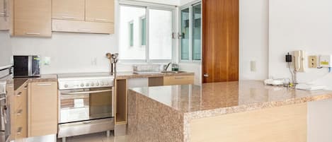 Frigorífico, microondas, horno y placa de cocina