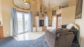 Smart TV, fireplace, video games, DVD player