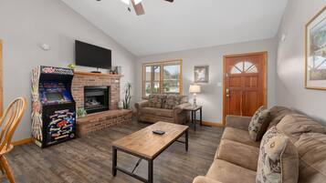 Smart TV, fireplace, video games