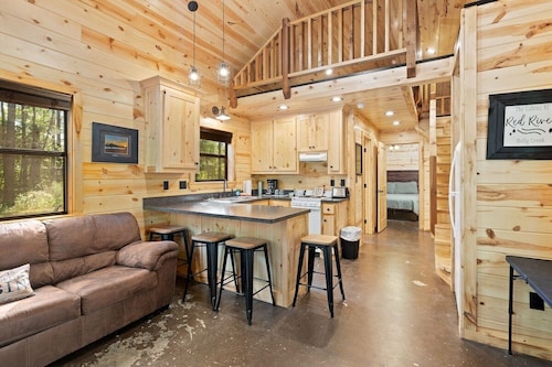 Beautiful cabins with a pool in a peaceful setting