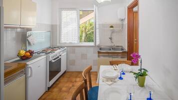 Fridge, stovetop, coffee/tea maker