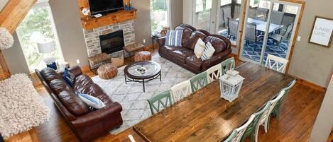 TV, fireplace, video games, table football