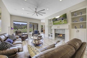 Smart TV, fireplace, video games, books