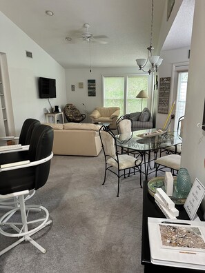 电视、壁炉、DVD 播放器、影片库