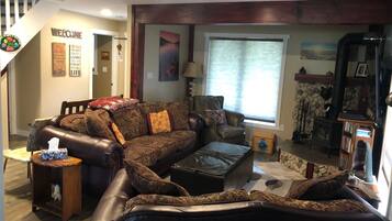 Smart TV, fireplace, DVD player, books