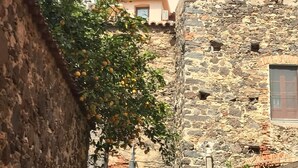 A narrow stone pathway leading to a building with a dome and a bell tower. - Casa Santa Rughe (Orosei (NU))