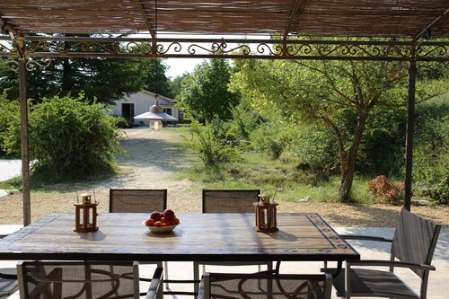Gîte sur 5 ha privé avec piscine, vu Mont Ventoux