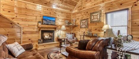 Una televisión, una chimenea