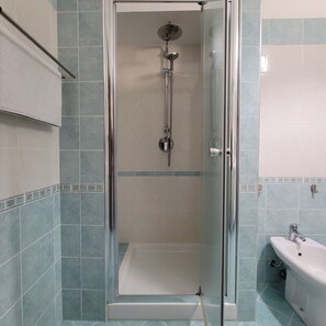 Regadera, secadora de cabello, bidet, toallas 