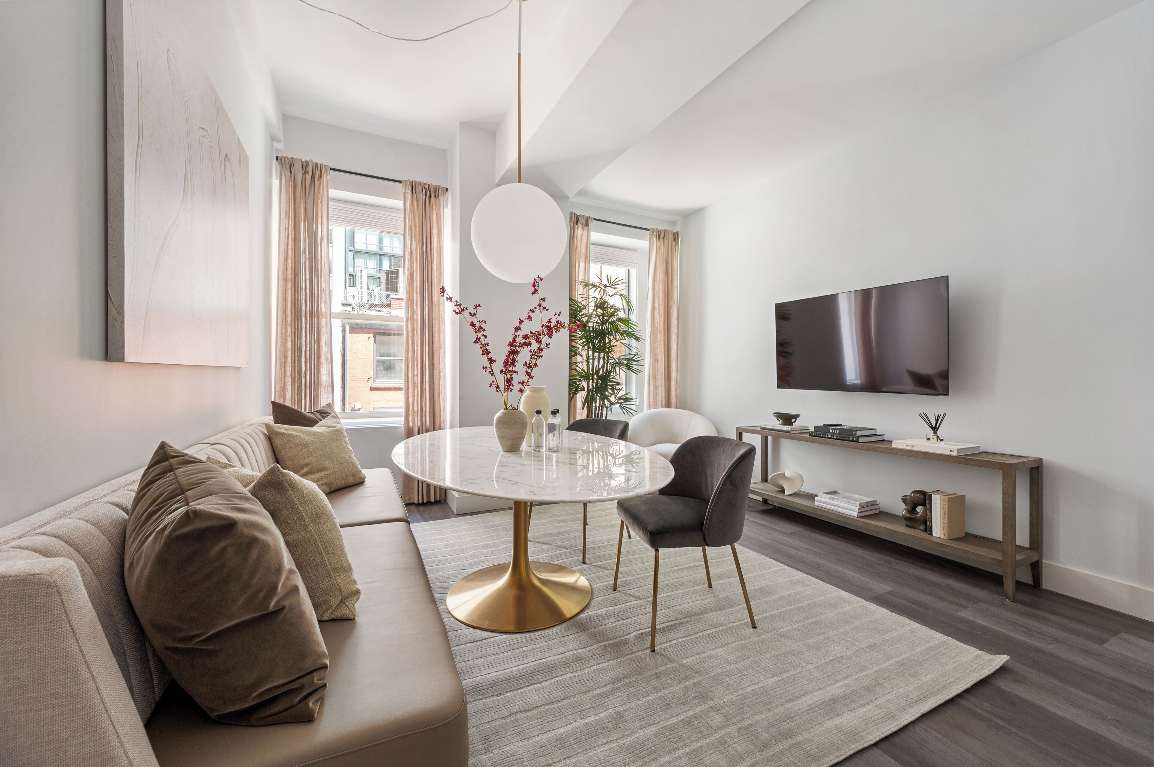 Signature Apartment, 3 Bedrooms, Kitchen | Living area | 55-inch Smart TV with digital channels