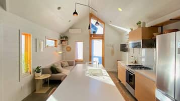 Full-sized fridge, microwave, oven, stovetop