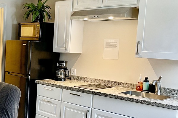 Réfrigérateur, micro-ondes, plaque de cuisson, cafetiÚre/bouilloire