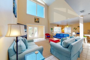 TV, fireplace, DVD player, foosball