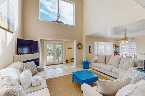 TV, fireplace, DVD player, table football