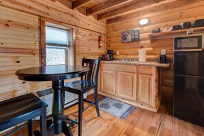 Fridge, microwave, coffee/tea maker, toaster