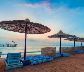Private beach, sun loungers, beach umbrellas, beach towels