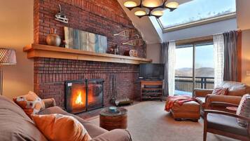 TV connectée, cheminée, lecteur de DVD