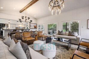 Smart TV, fireplace, video games, foosball