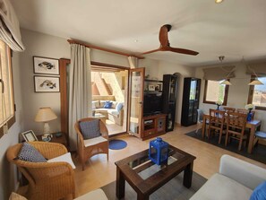 Télévision, lecteur de DVD, livres, vidéothèque