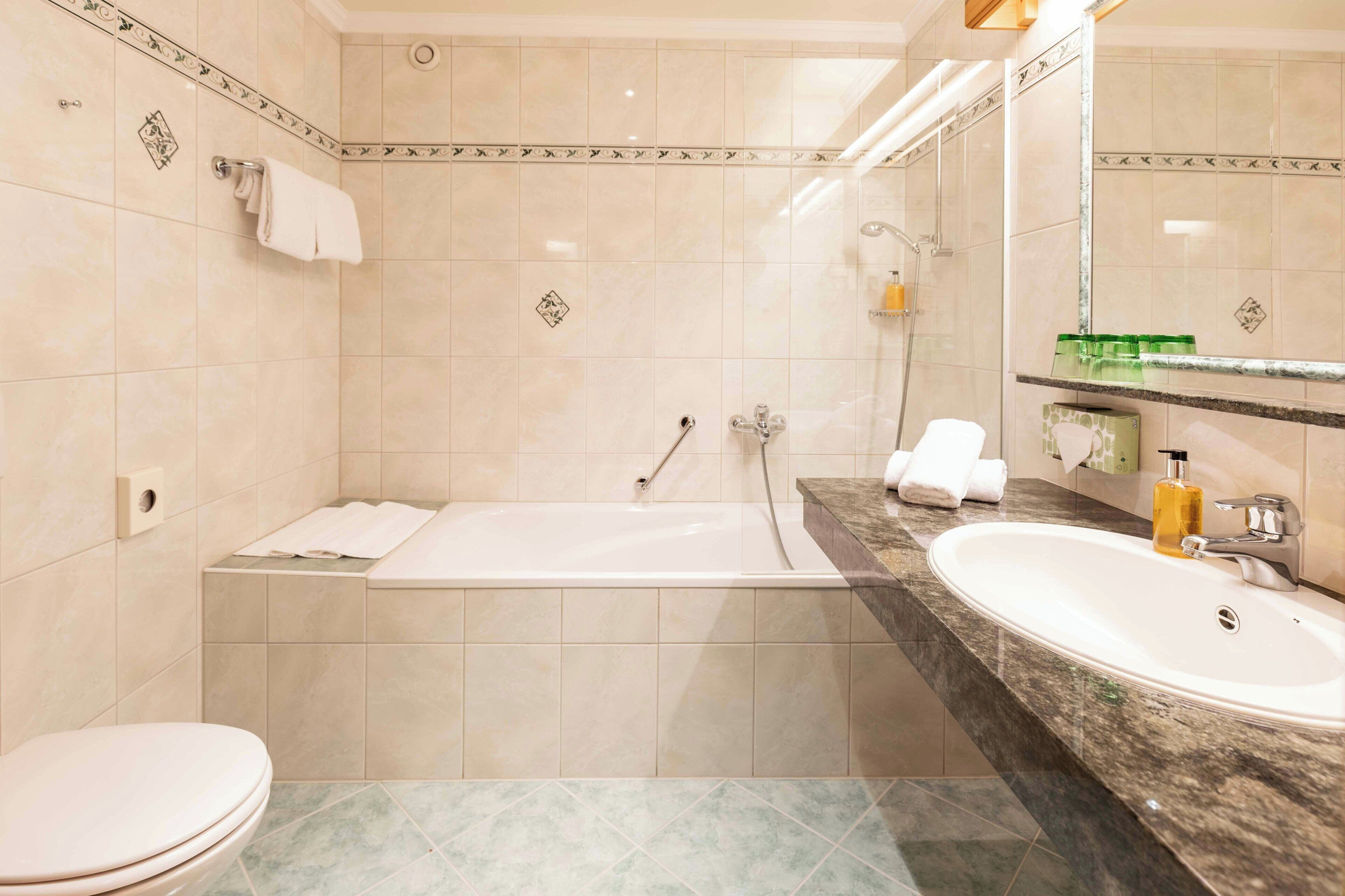Hair dryer, bathrobes, towels, soap