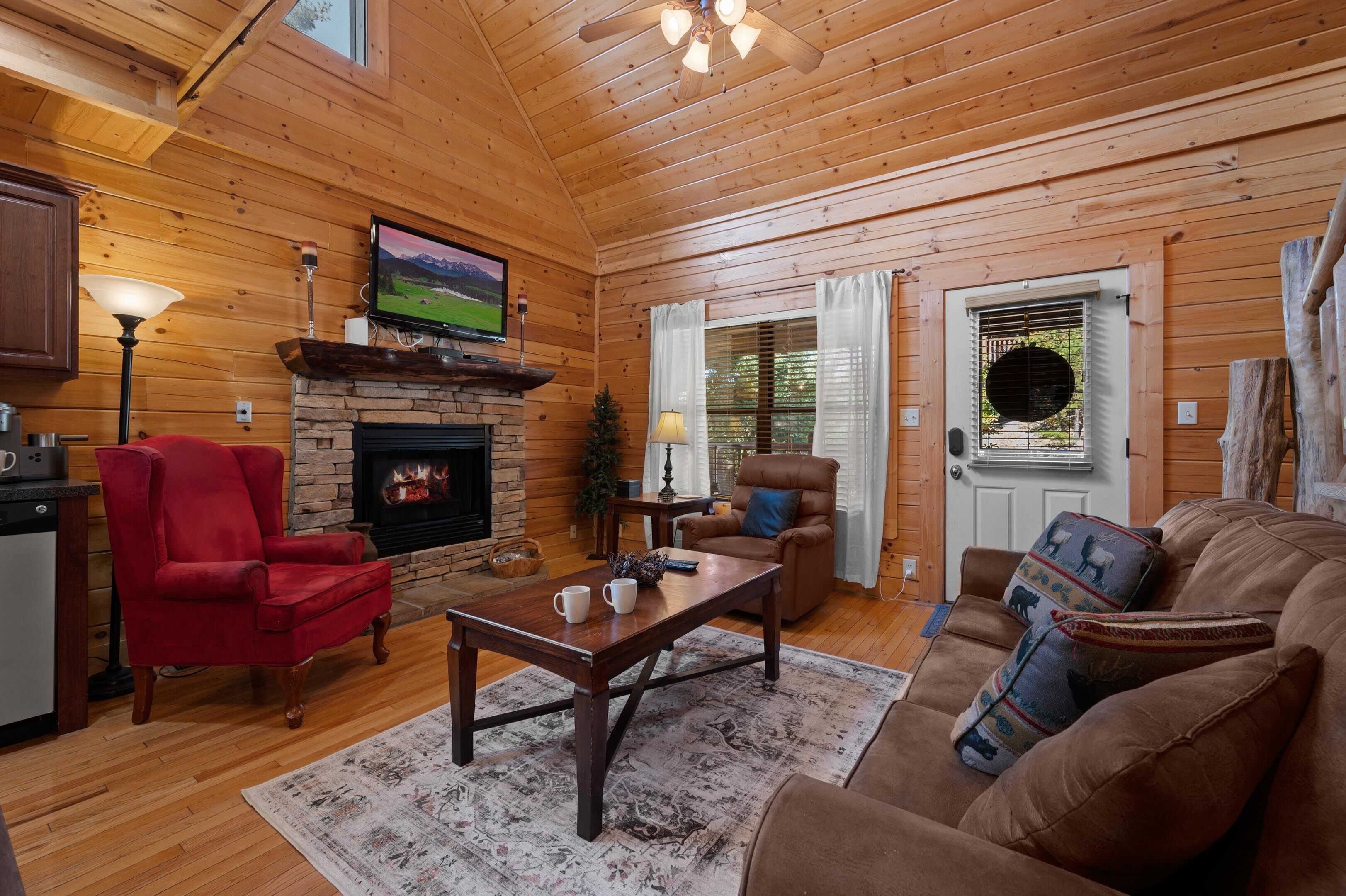 Smart TV, fireplace, DVD player