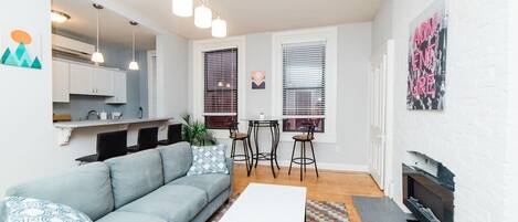 TV, fireplace, offices