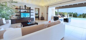 TV, DVD player, books, stereo