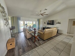 Smart TV, DVD player, books, computer monitors