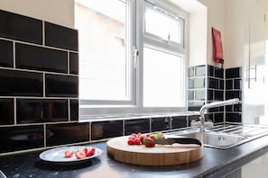 Apartment | Private kitchen | Fridge, microwave, oven, stovetop