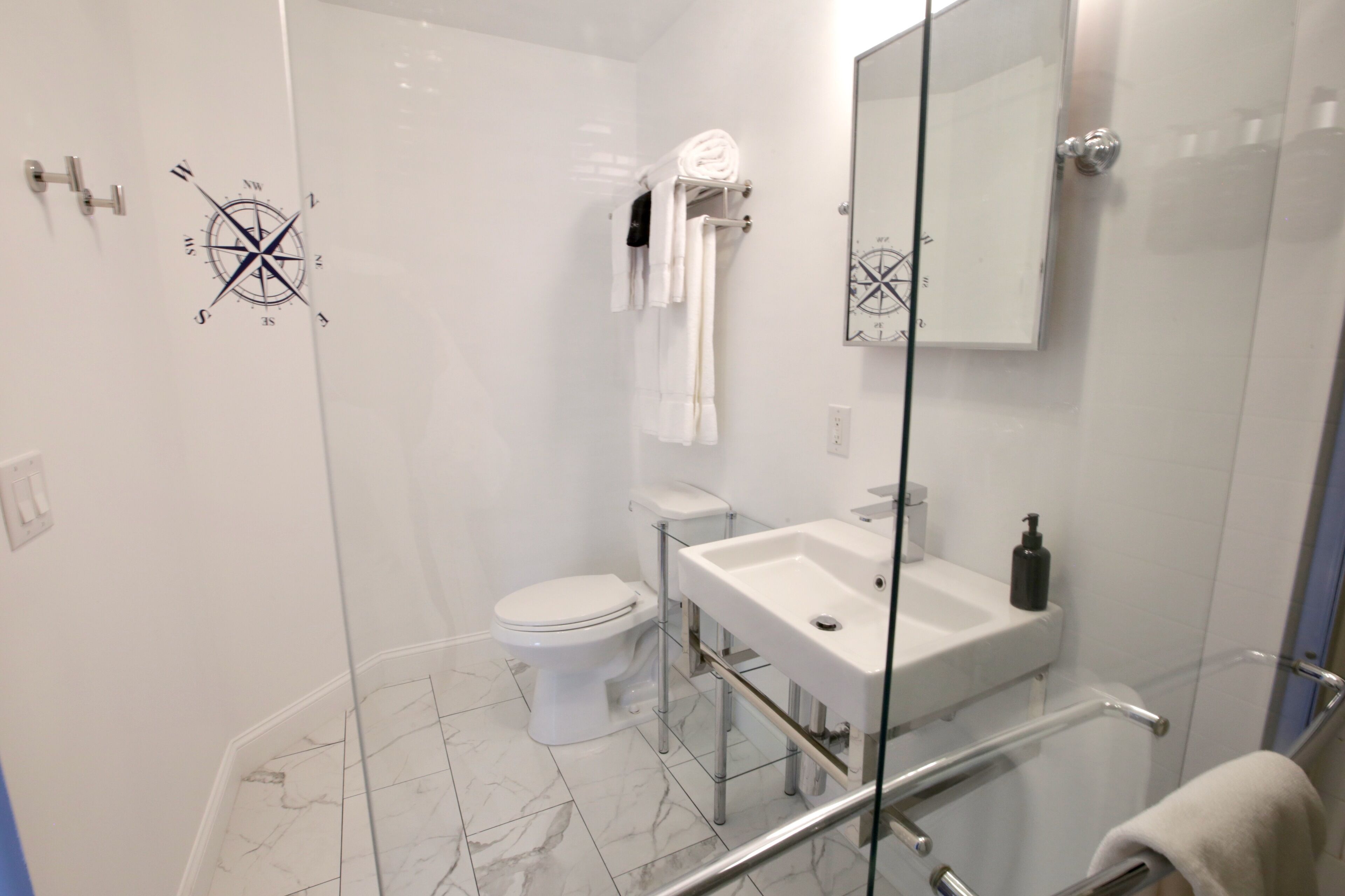 shower, hydromassage showerhead, hair dryer, soap