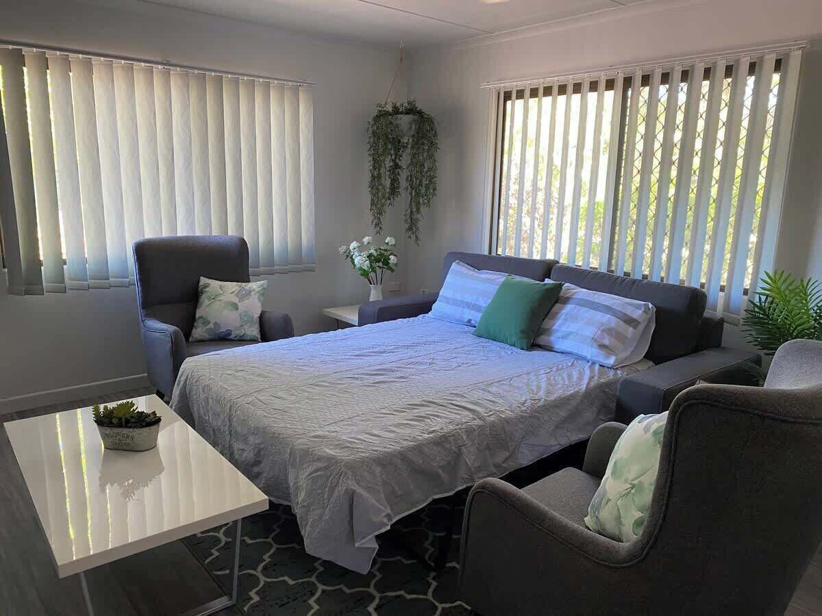 For added convenience, the lounge includes a comfortable sofa bed, providing extra sleeping space for additional guests. It's perfect for families or groups, offering both a cozy spot to relax during the day and a restful place to sleep at night.