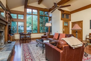 Smart TV, fireplace, DVD player, video library