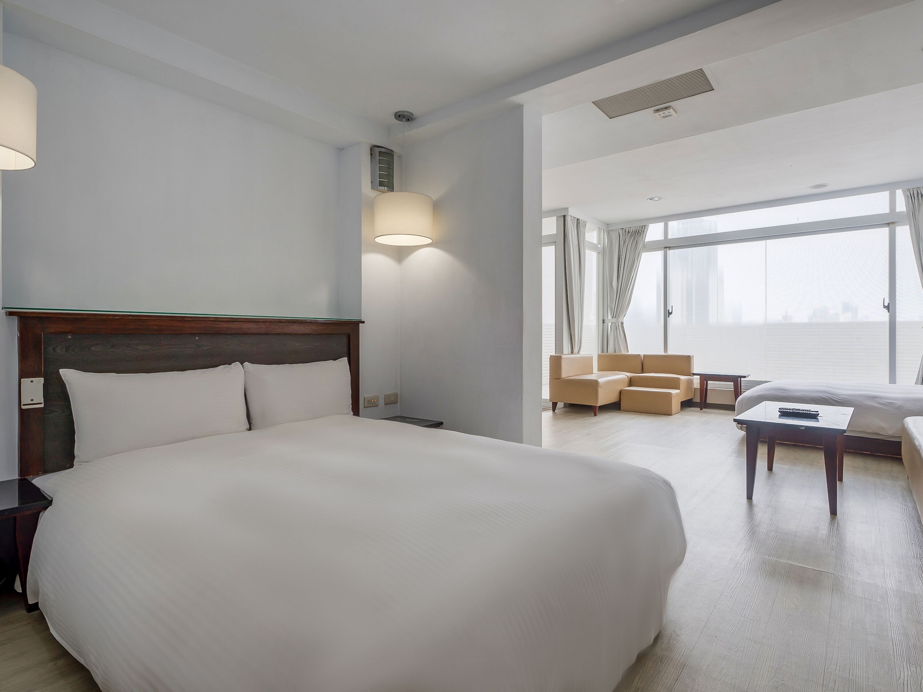 Desk, laptop workspace, free WiFi, bed sheets