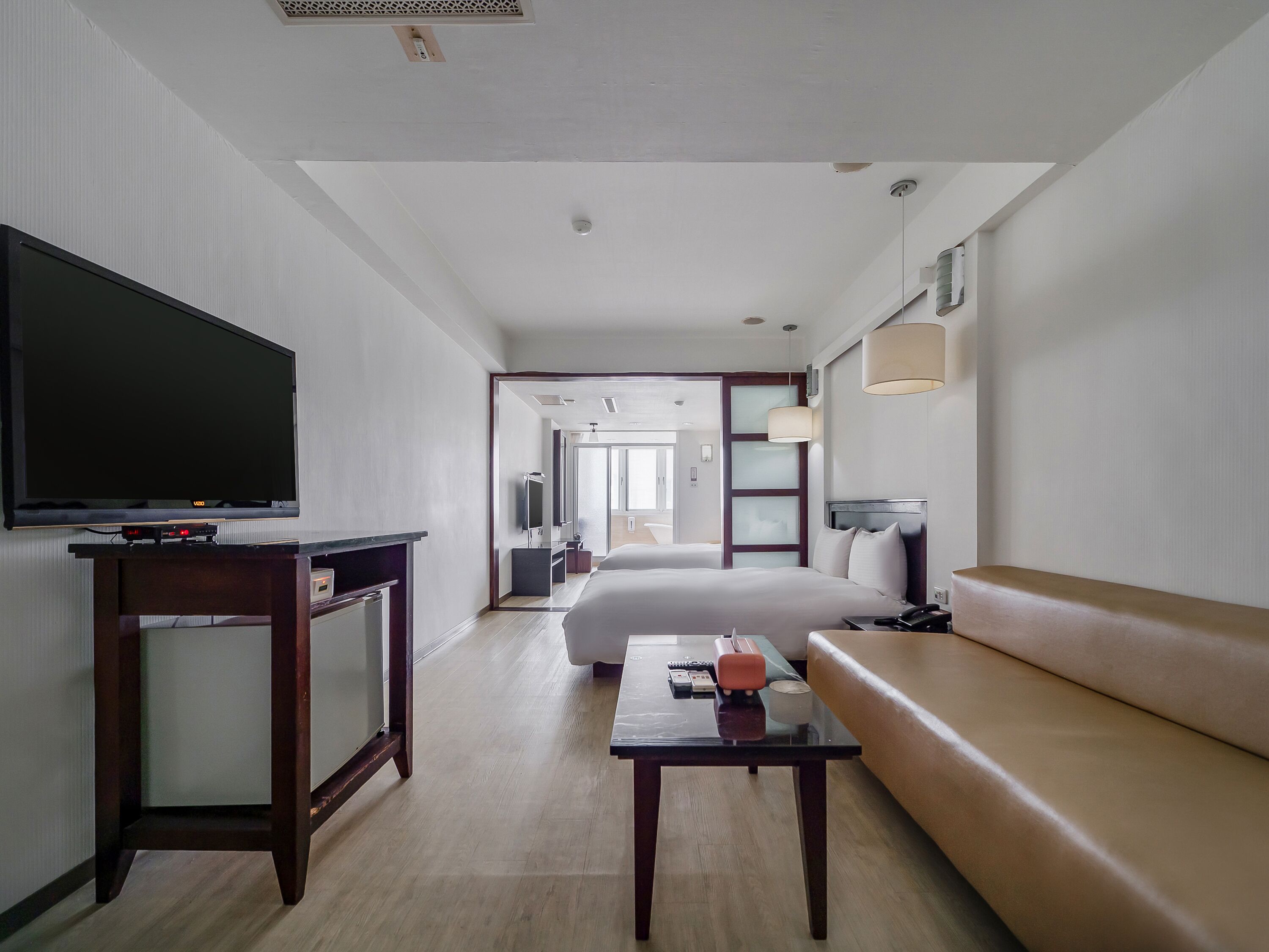 Desk, laptop workspace, free WiFi, bed sheets