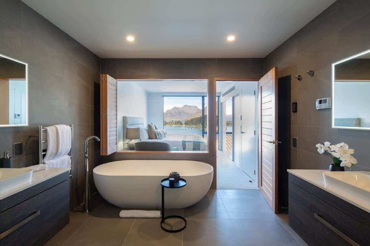 Bathtub, hair dryer, towels