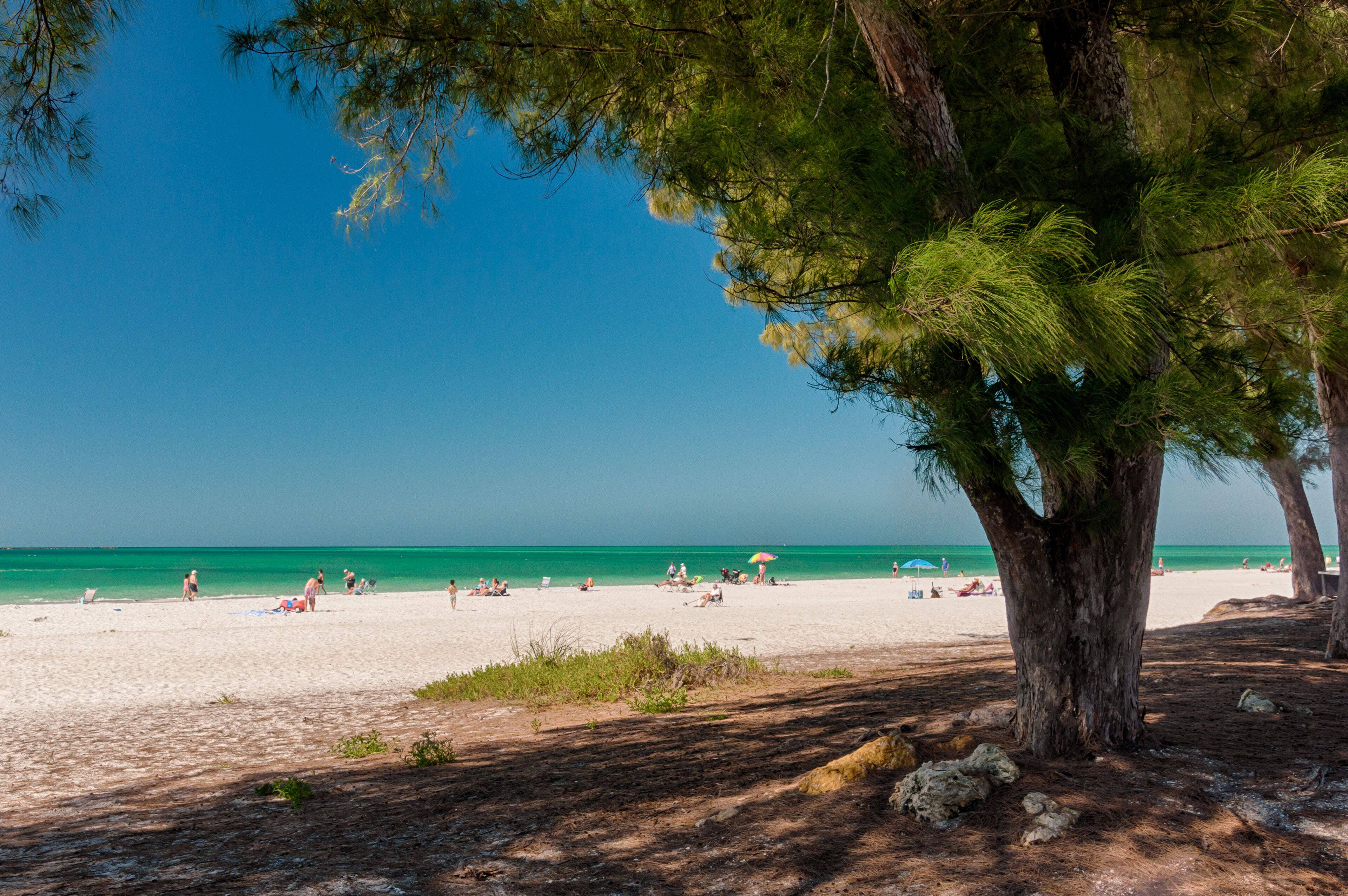 On the beach, sun loungers, beach towels