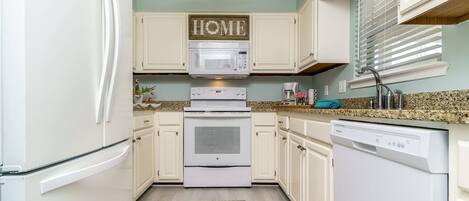 Fridge, microwave, oven, dishwasher