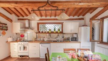 Fridge, microwave, oven, dishwasher