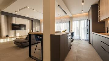 102-inch flat-screen TV with satellite channels, TV, fireplace