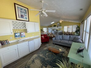 Smart TV, video games, DVD player, foosball
