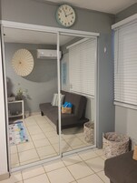 Blackout curtains, iron/ironing board, free WiFi, bed sheets