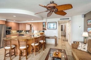 Coffee/tea maker, fridge, microwave, oven - Kihei Beach 606 - Direct Ocean Front, Breathtaking Top Floor Views, Central AC! (Kihei)