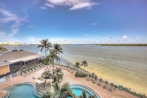 Relax by the pool surrounded by palm trees and enjoy access to the beach.