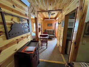 TV, DVD player, video library