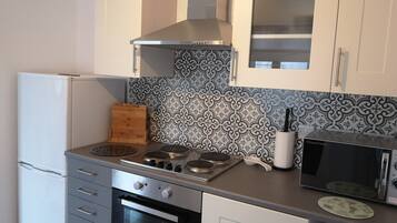 Apartment | Private kitchen | Fridge, microwave, oven, stovetop