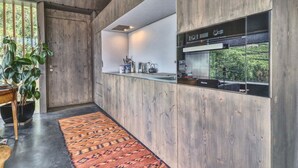 Basic House, Multiple Beds | Private kitchen | Espresso maker, coffee/tea maker, fridge, microwave - Renovated Historic Barn in Mountain Village (Crans-Montana)