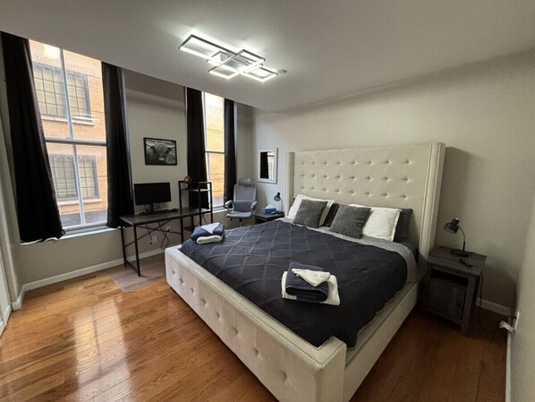 2 bedrooms, desk, iron/ironing board, travel cot