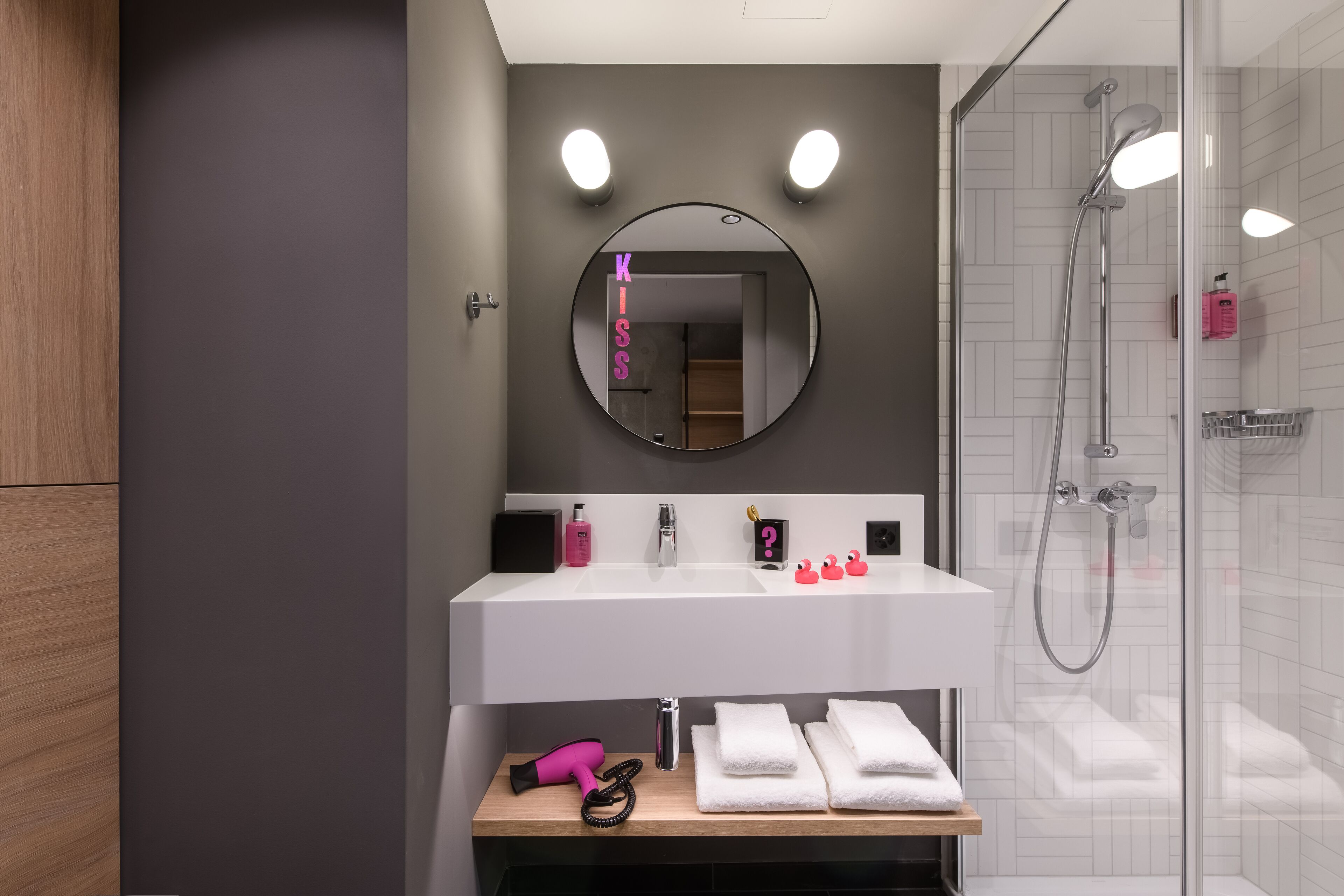 shower, hair dryer, soap, shampoo